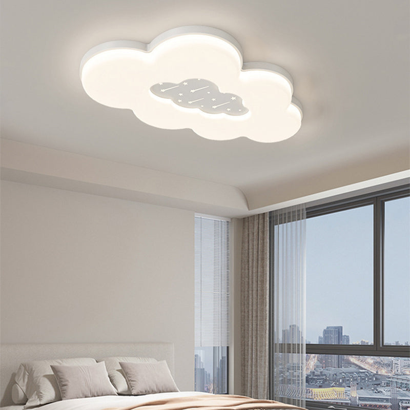 Modern Minimalist Creamy Clouds Round Rectangle Acrylic Iron LED Flush Mount Ceiling Light For Living Room