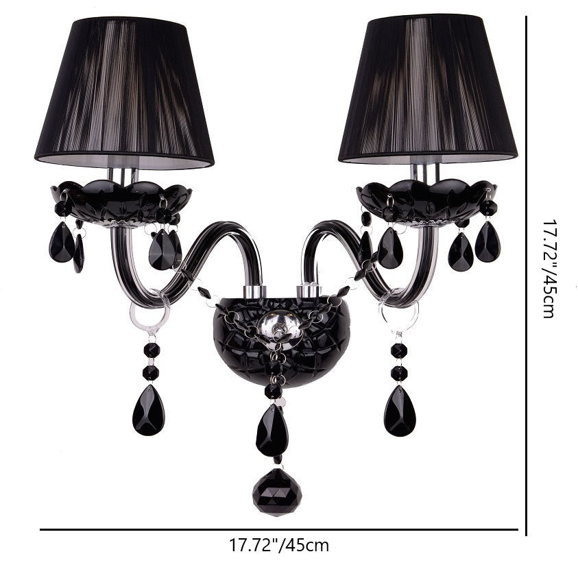 Traditional Vintage Candle Pendant Glass Fabric Crystal Iron 2-Light Wall Sconce Lamp For Bedroom