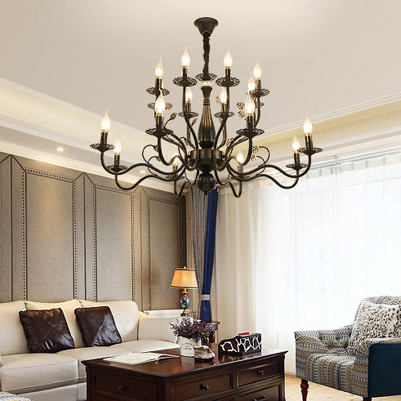 Traditional Vintage Candle Branch Round Double Glass Iron 6/12/16 Light Chandelier For Living Room