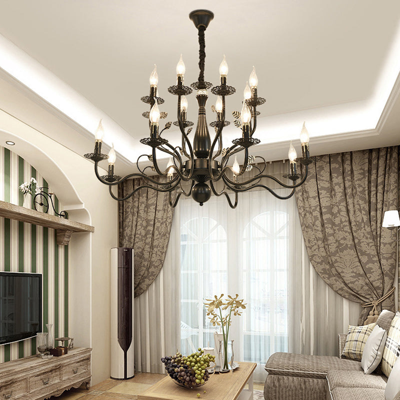 Traditional Vintage Candle Branch Round Double Glass Iron 6/12/16 Light Chandelier For Living Room