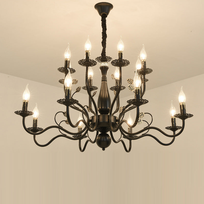 Traditional Vintage Candle Branch Round Double Glass Iron 6/12/16 Light Chandelier For Living Room