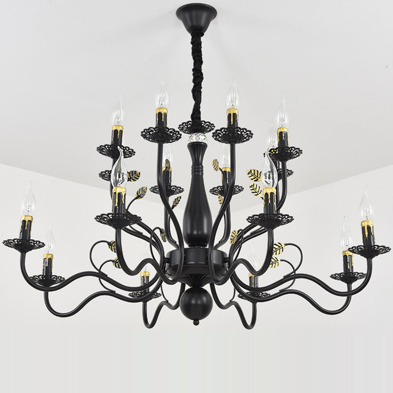 Traditional Vintage Candle Branch Round Double Glass Iron 6/12/16 Light Chandelier For Living Room