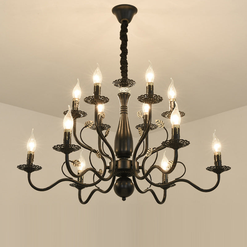 Traditional Vintage Candle Branch Round Double Glass Iron 6/12/16 Light Chandelier For Living Room