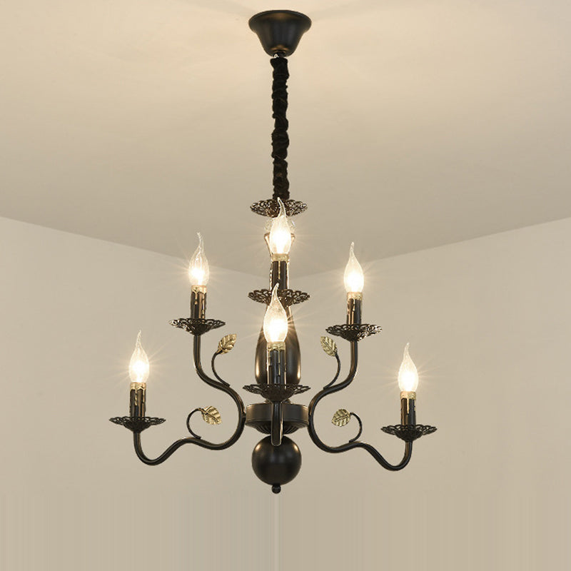 Traditional Vintage Candle Branch Round Double Glass Iron 6/12/16 Light Chandelier For Living Room