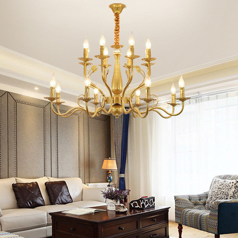 Traditional Vintage Candle Branch Round Double Glass Iron 6/12/16 Light Chandelier For Living Room