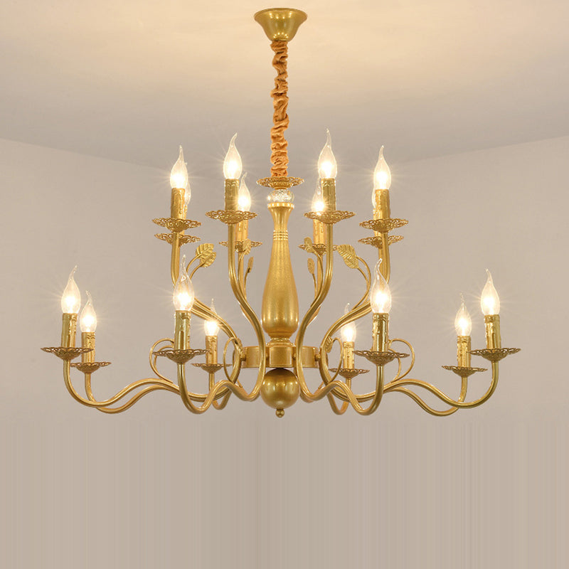 Traditional Vintage Candle Branch Round Double Glass Iron 6/12/16 Light Chandelier For Living Room