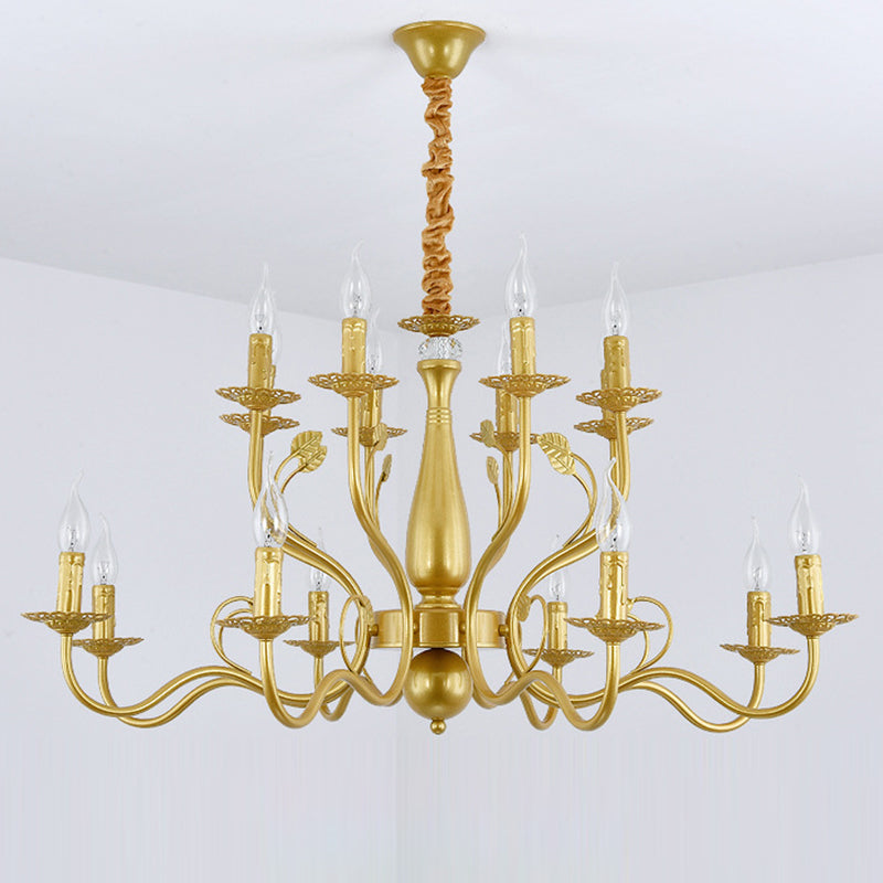 Traditional Vintage Candle Branch Round Double Glass Iron 6/12/16 Light Chandelier For Living Room