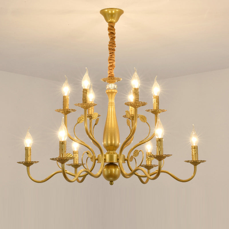 Traditional Vintage Candle Branch Round Double Glass Iron 6/12/16 Light Chandelier For Living Room