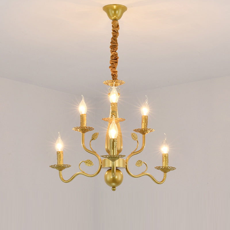 Traditional Vintage Candle Branch Round Double Glass Iron 6/12/16 Light Chandelier For Living Room