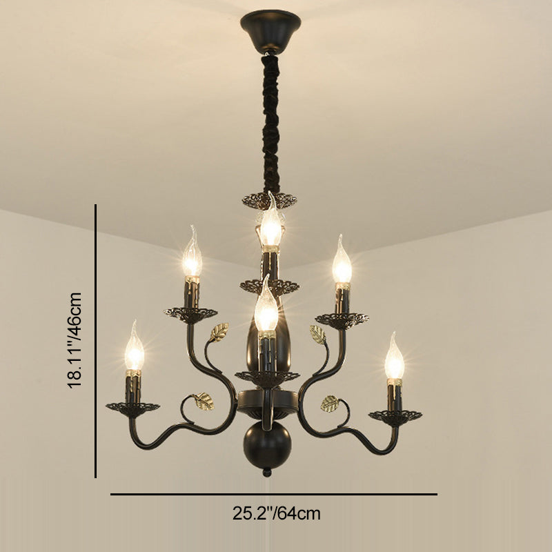 Traditional Vintage Candle Branch Round Double Glass Iron 6/12/16 Light Chandelier For Living Room