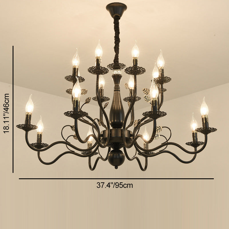 Traditional Vintage Candle Branch Round Double Glass Iron 6/12/16 Light Chandelier For Living Room