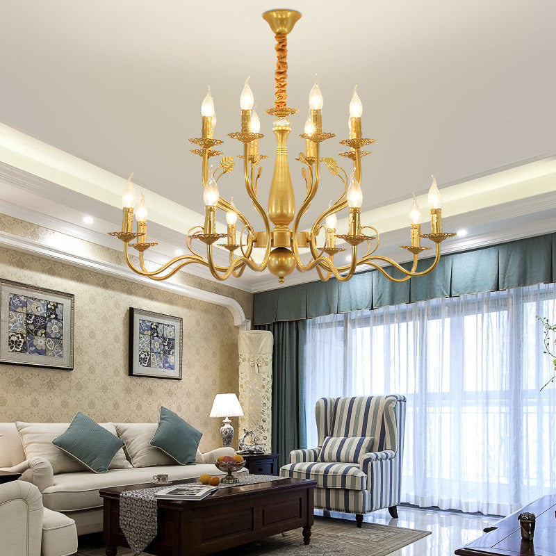 Traditional Vintage Candle Branch Round Double Glass Iron 6/12/16 Light Chandelier For Living Room