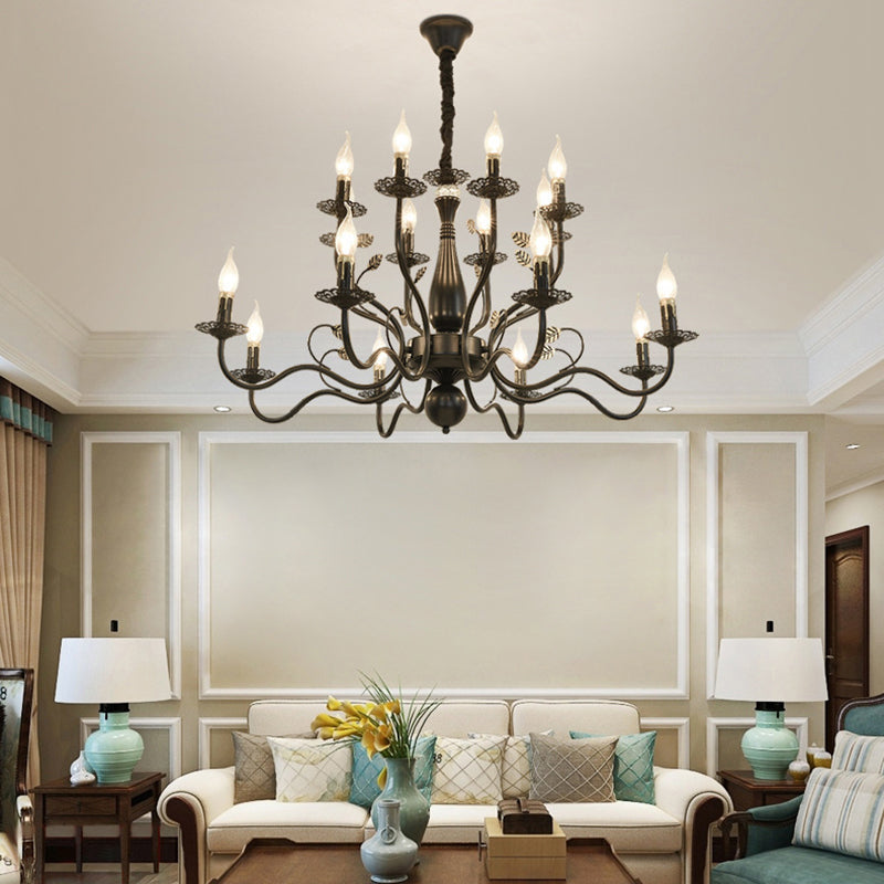 Traditional Vintage Candle Branch Round Double Glass Iron 6/12/16 Light Chandelier For Living Room