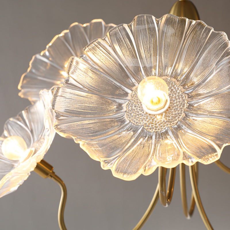 Contemporary Creative Floral Curved Round Glass Iron 3/6 Light Chandelier For Living Room