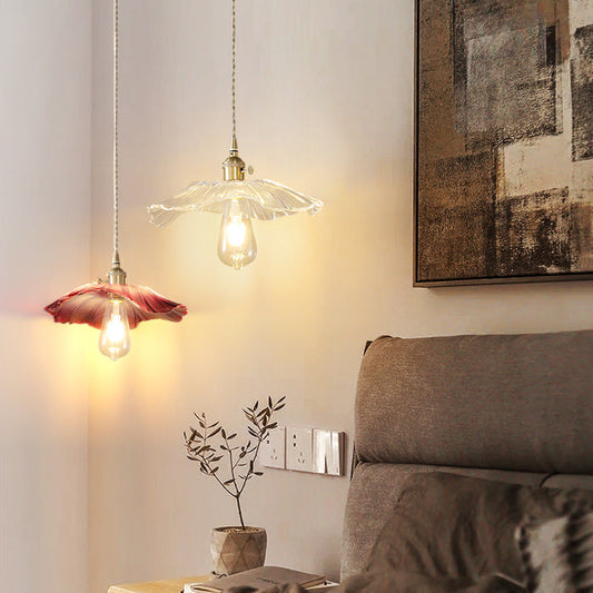 Contemporary Scandinavian Flower Round Glass Copper Iron 1-Light Pendant Light For Living Room