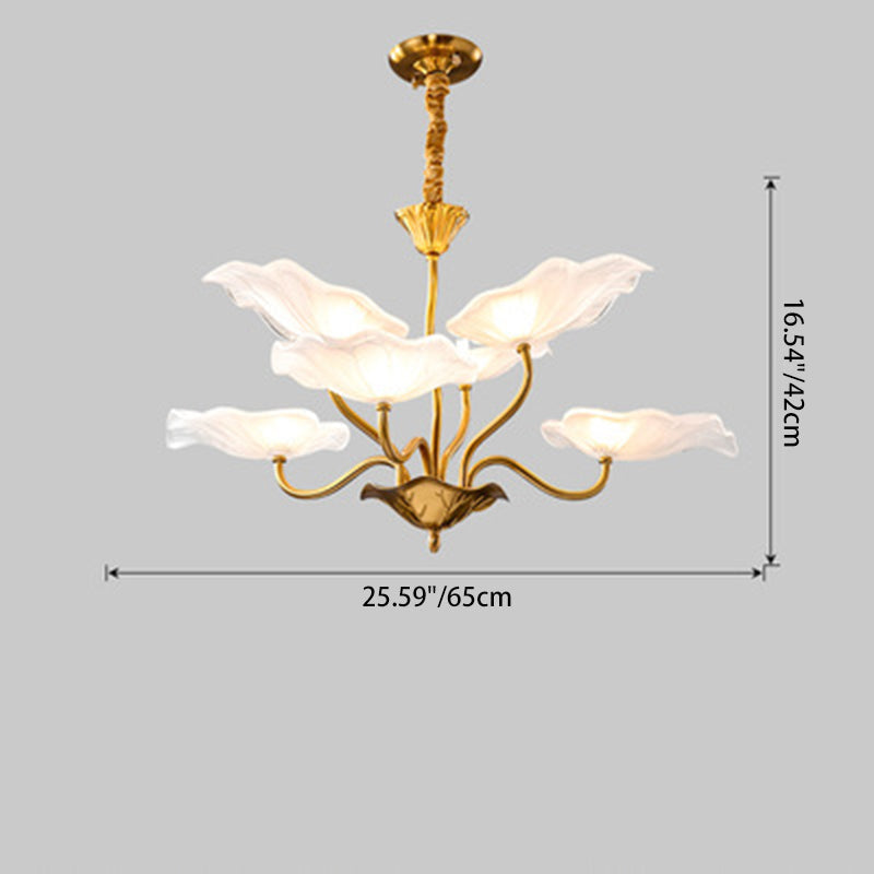 Contemporary Creative Lotus Leaf Branch Round Glass Iron 6/9 Light Chandelier For Living Room