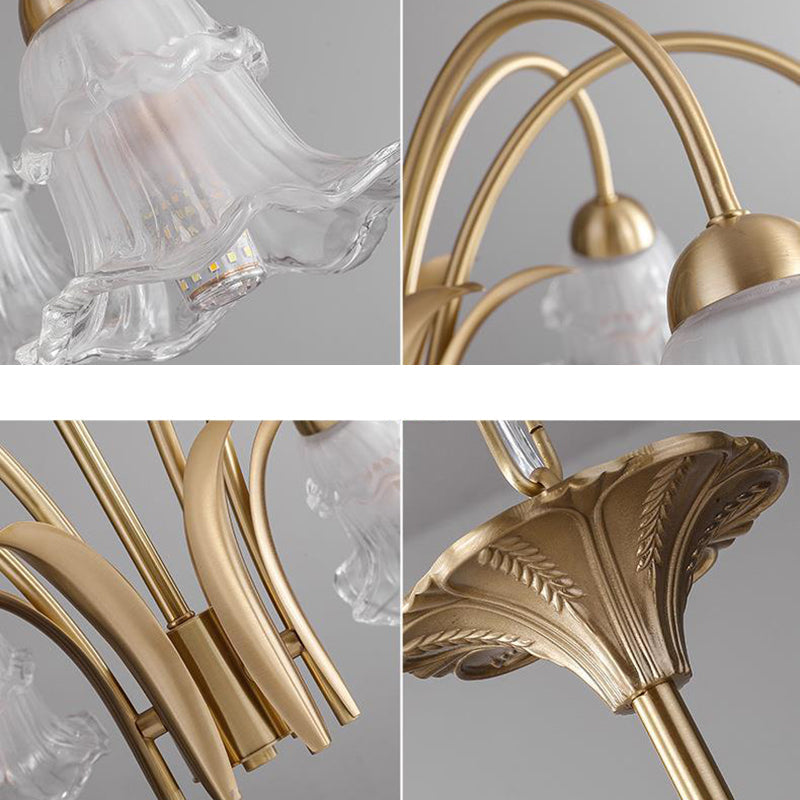 Traditional French Branch Bend Flared Diamond Glass Brass 3/5/6/8/10 Light Chandelier For Living Room