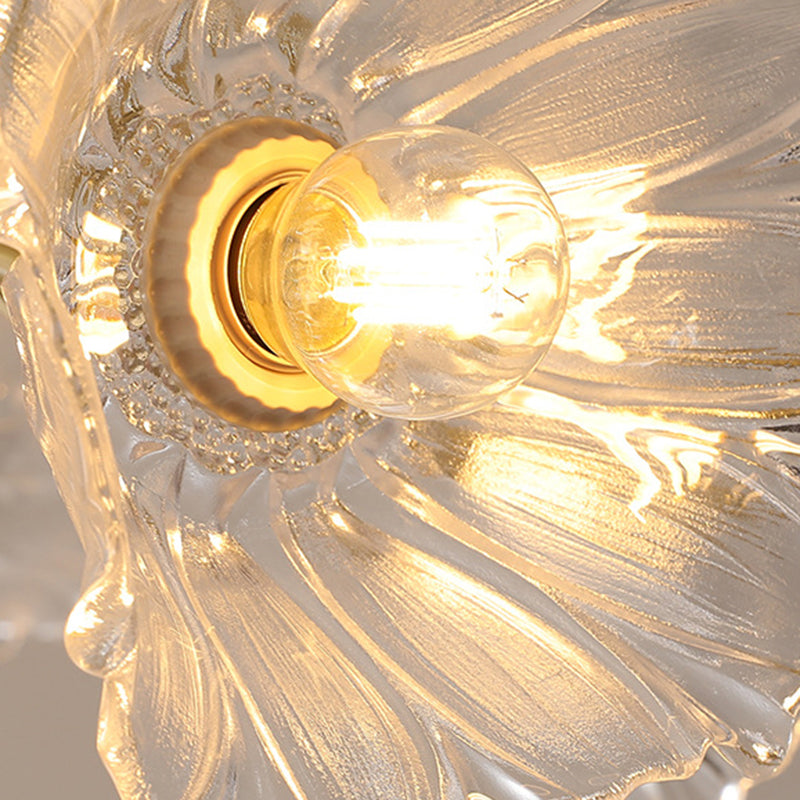 Traditional Vintage Round Branch Floral Glass Brass 3/5/8 Light Semi-Flush Mount Ceiling Light For Living Room