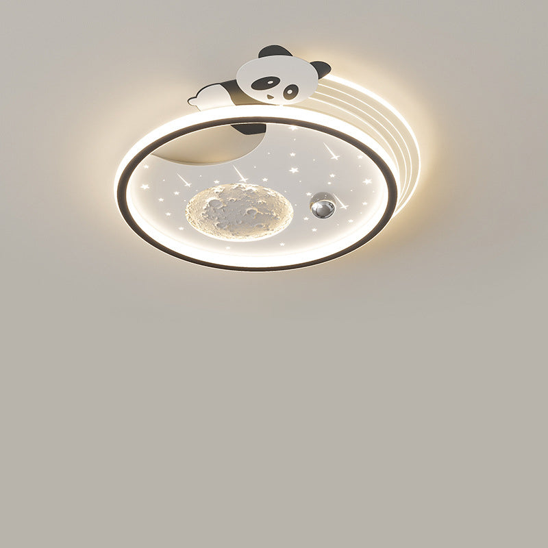 Modern Art Deco Kids Panda Planet Round Acrylic Resin Iron LED Flush Mount Ceiling Light For Living Room