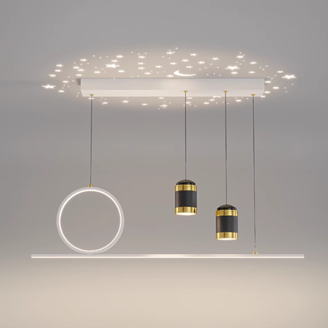 ثريا جزيرة LED مصنوعة من الحديد والألومنيوم والأكريليك بتصميم عصري بسيط لغرفة الطعام