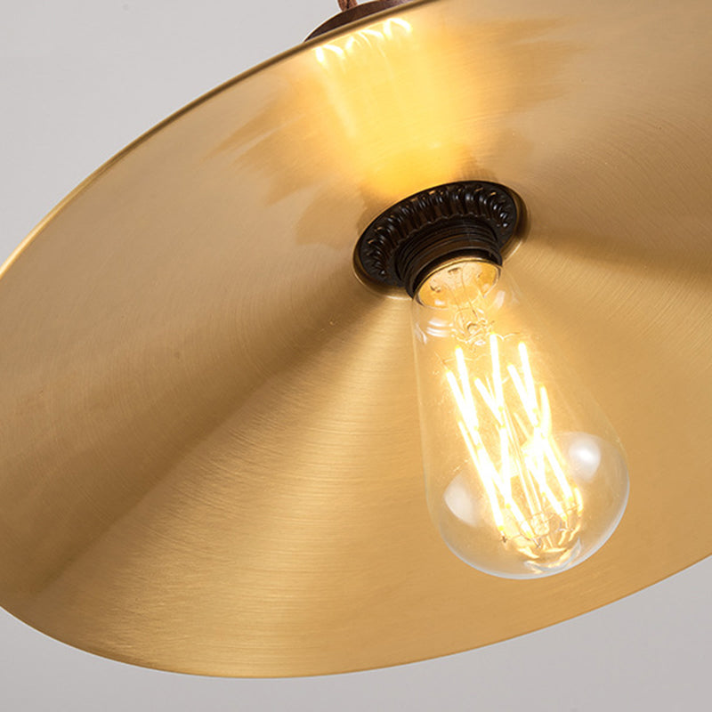 Traditional Vintage Round Umbrella Distressed Walnut Brass 1-Light Pendant Light For Living Room