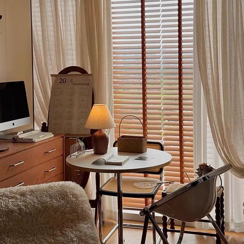 Traditional Vintage Scalloped Round Fabric PVC Iron 1-Light Table Lamp For Living Room