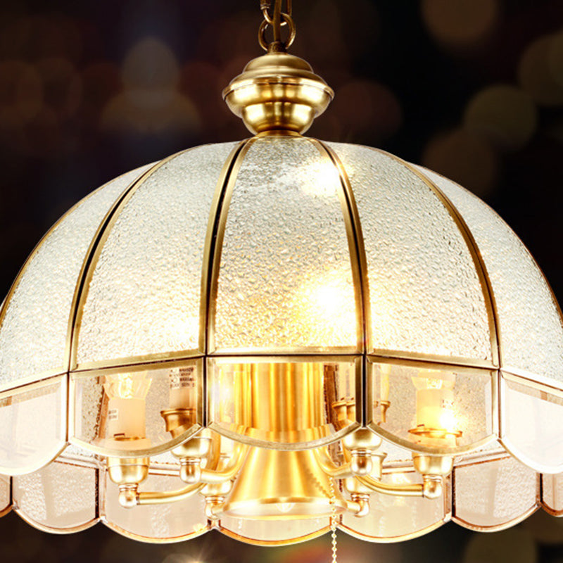 Traditional Vintage Half Round Wave Bell Glass Brass 1/6 Lights Chandelier For Living Room
