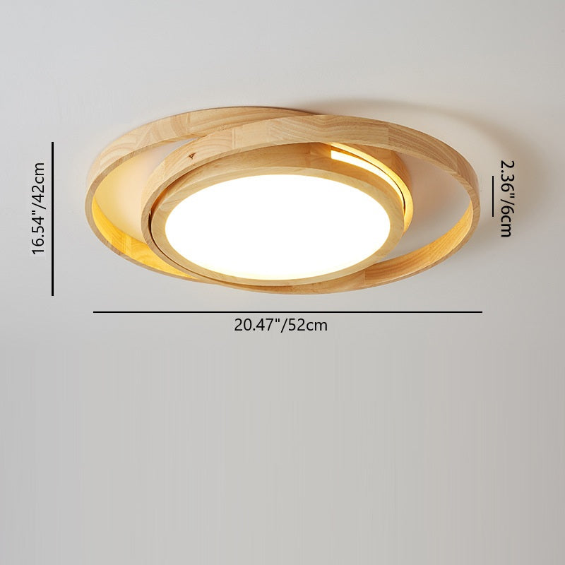 Contemporary Creative Ring Round Acrylic Rubberwood LED Flush Mount Ceiling Light For Living Room