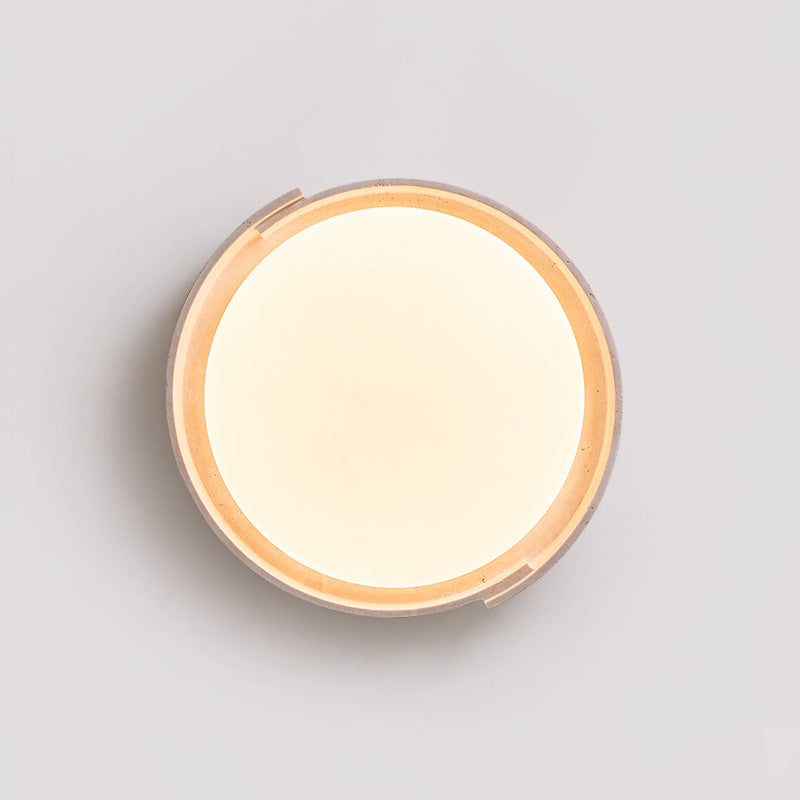 Modern Minimalist Cream Round Acrylic Yellow Travertine LED Flush Mount Ceiling Light For Living Room