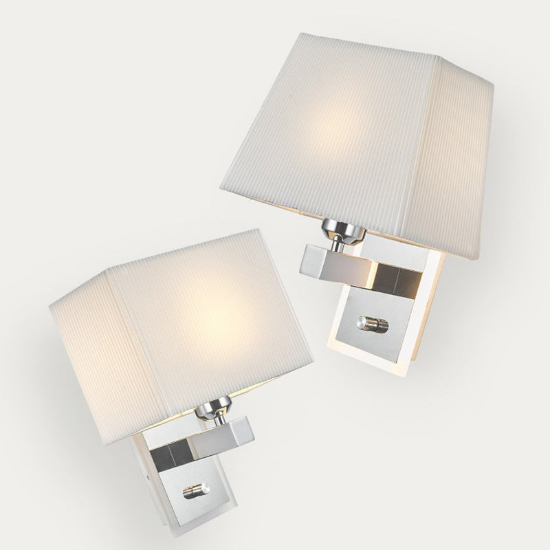 Modern Minimalist Scalloped Square Fabric Iron 1-Light Wall Sconce Lamp For Living Room