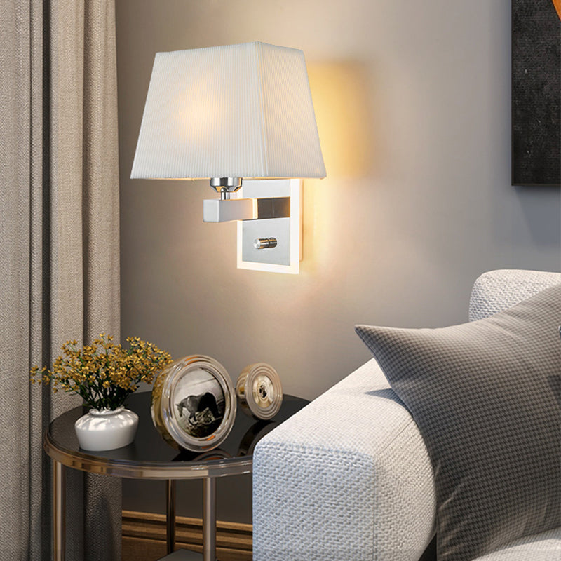 Modern Minimalist Scalloped Square Fabric Iron 1-Light Wall Sconce Lamp For Living Room