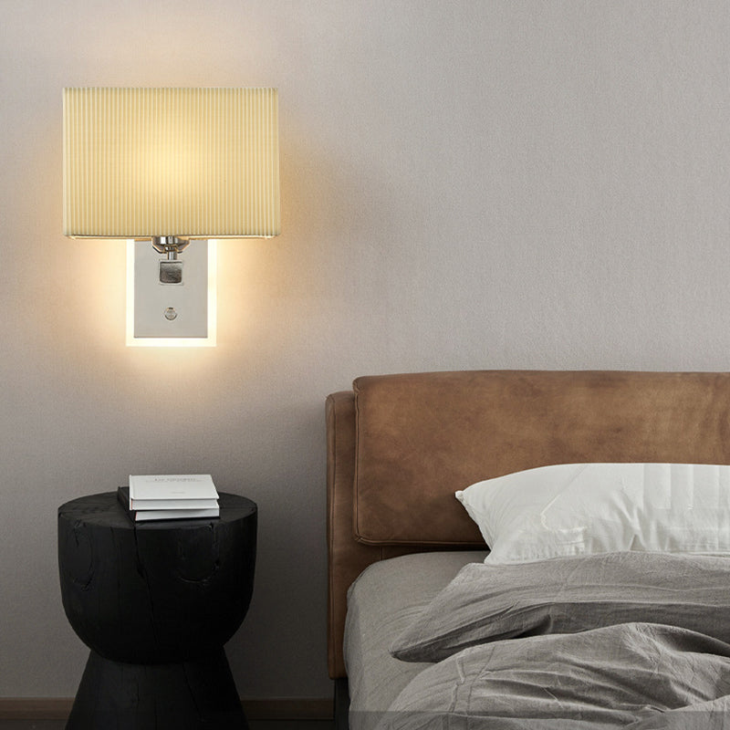 Modern Minimalist Scalloped Square Fabric Iron 1-Light Wall Sconce Lamp For Living Room
