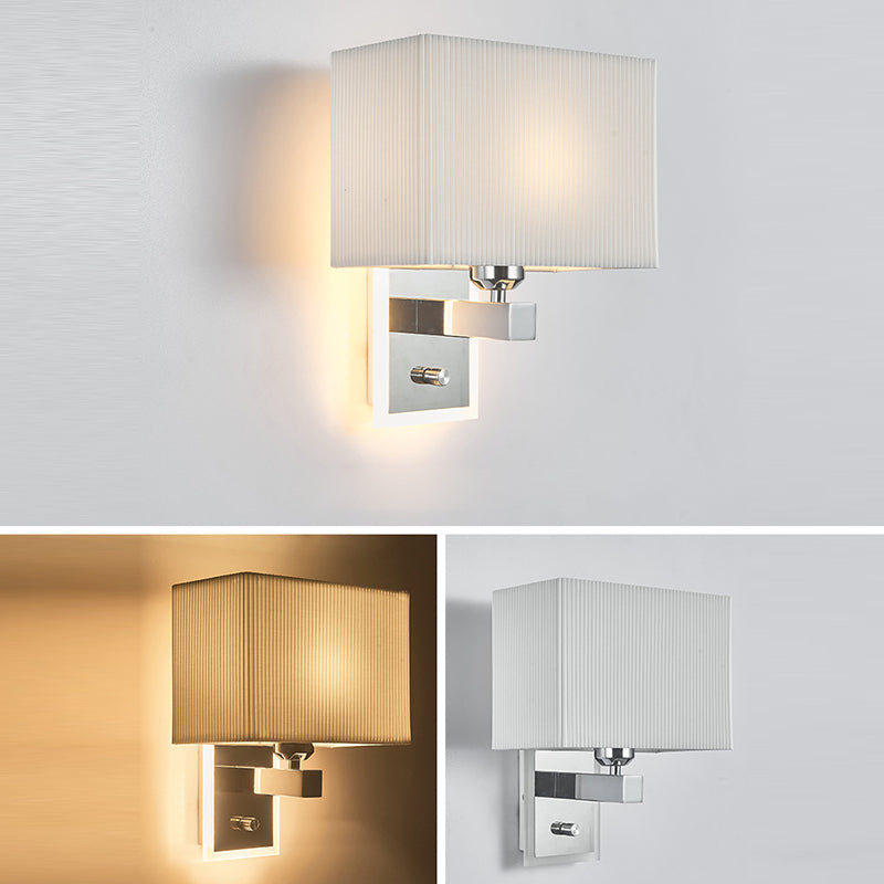 Modern Minimalist Scalloped Square Fabric Iron 1-Light Wall Sconce Lamp For Living Room