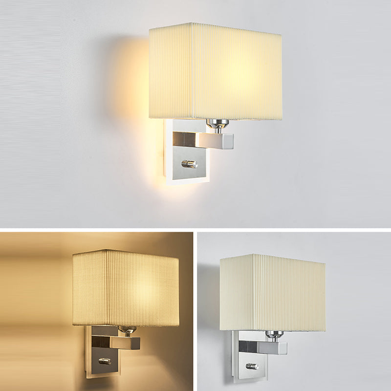 Modern Minimalist Scalloped Square Fabric Iron 1-Light Wall Sconce Lamp For Living Room