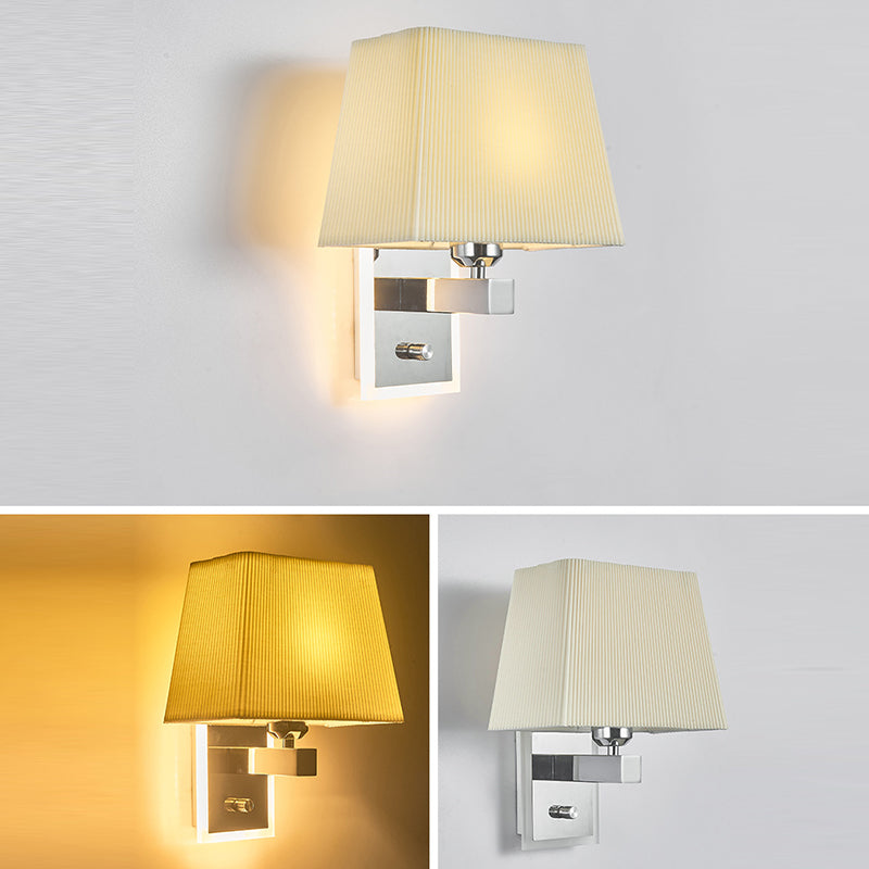 Modern Minimalist Scalloped Square Fabric Iron 1-Light Wall Sconce Lamp For Living Room