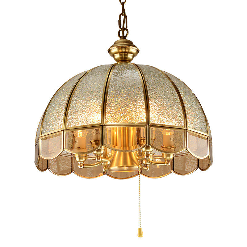 Traditional Vintage Wave Round Glass Copper 1/3/4/5 Light Chandelier For Living Room