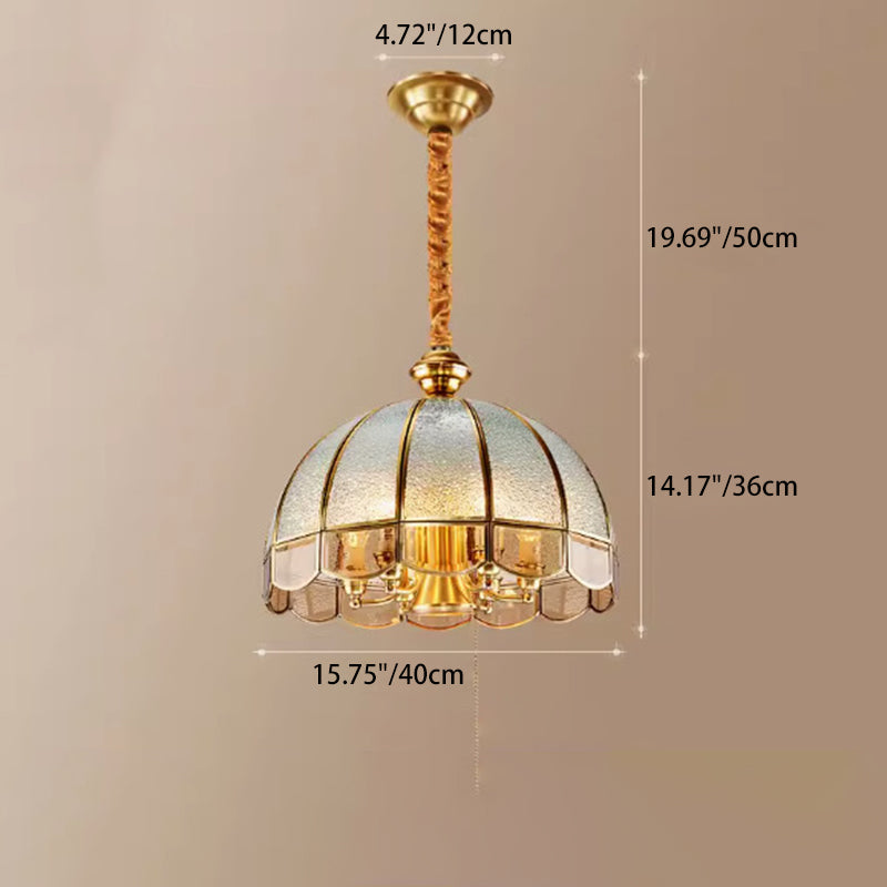 Traditional Vintage Wave Round Glass Copper 1/3/4/5 Light Chandelier For Living Room
