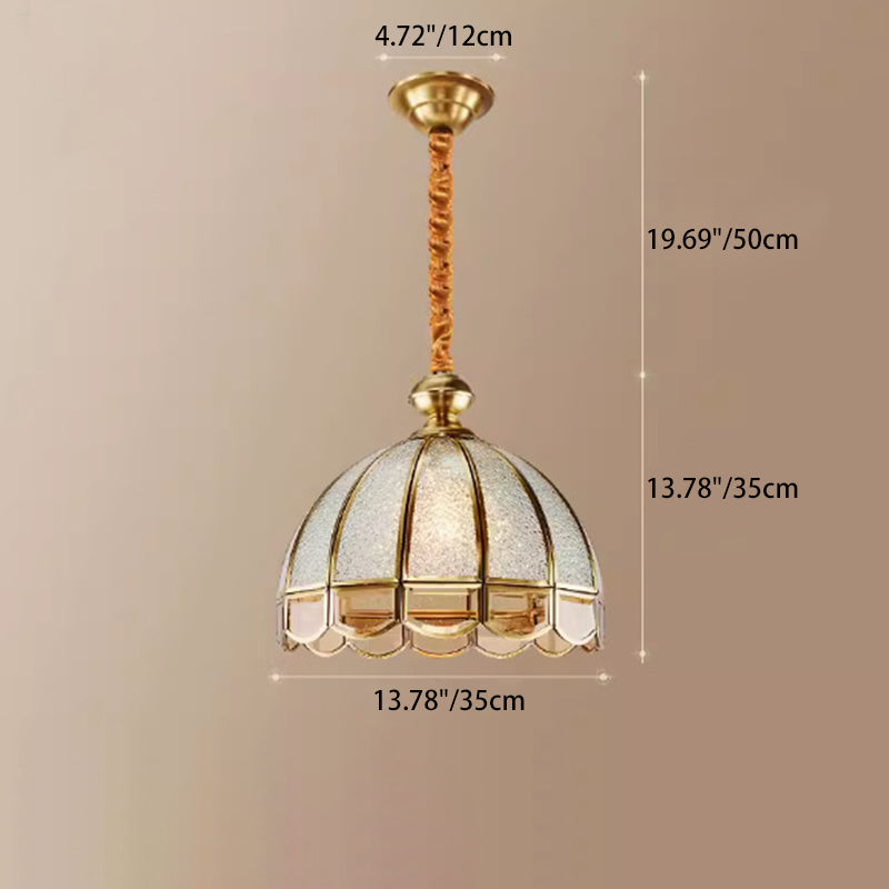Traditional Vintage Wave Round Glass Copper 1/3/4/5 Light Chandelier For Living Room