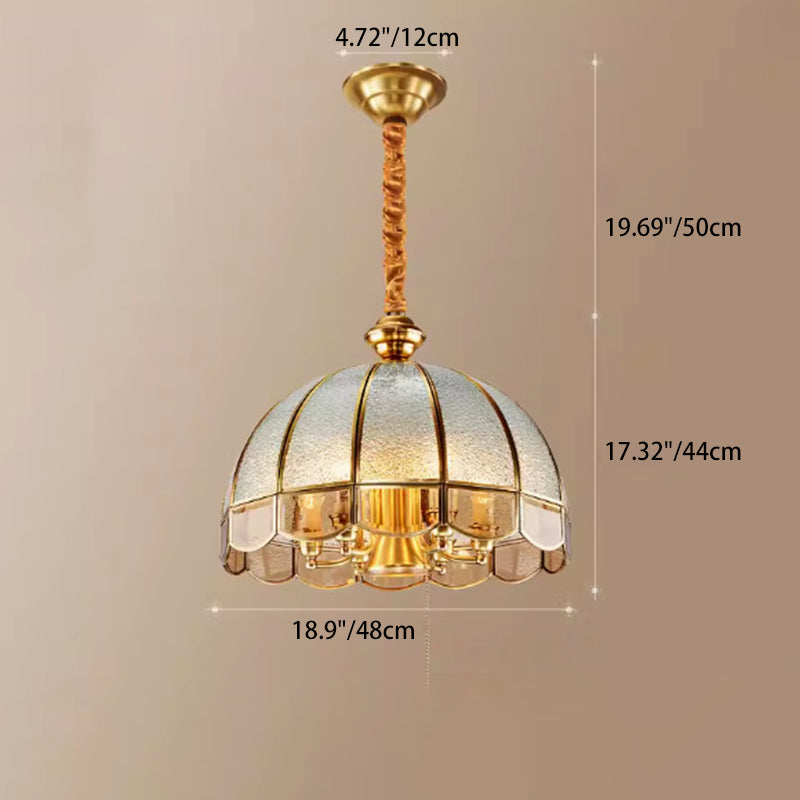 Traditional Vintage Wave Round Glass Copper 1/3/4/5 Light Chandelier For Living Room