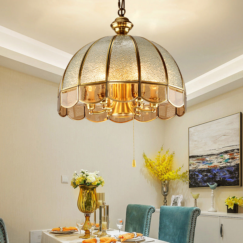 Traditional Vintage Wave Round Glass Copper 1/3/4/5 Light Chandelier For Living Room