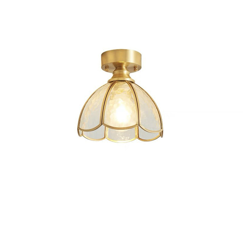 Traditional Vintage Round Leaf Umbrella Glass Copper 1-Light Semi-Flush Mount Ceiling Light For Living Room