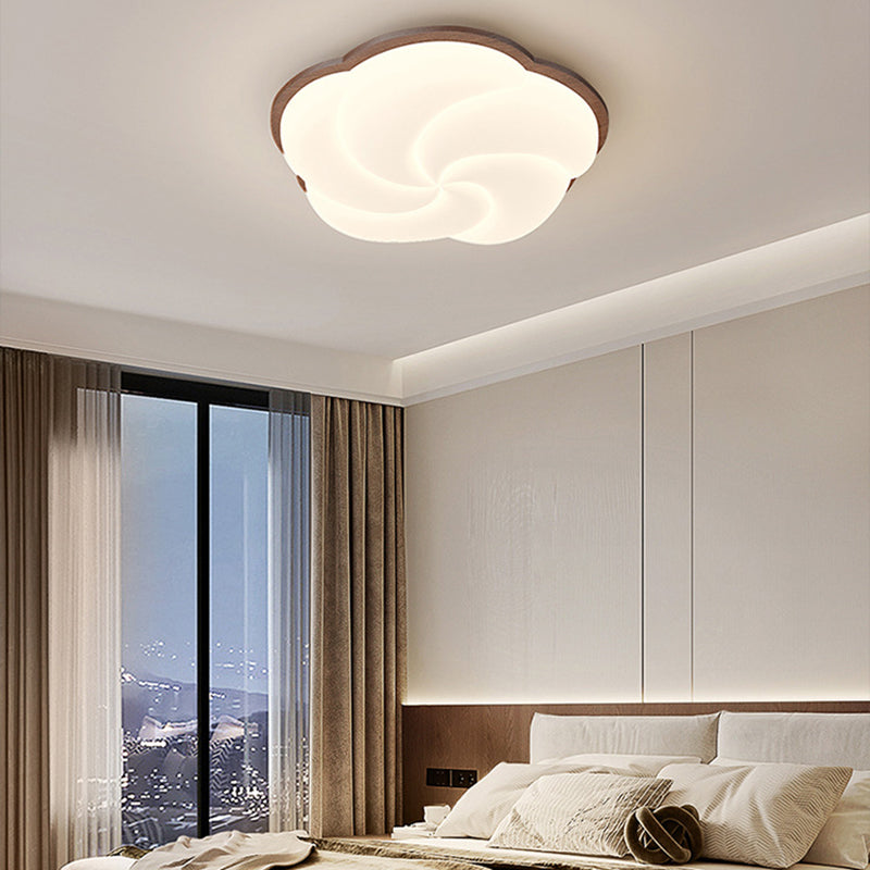 Modern Art Deco Floral Shape PE Solid Wood LED Flush Mount Ceiling Light For Living Room