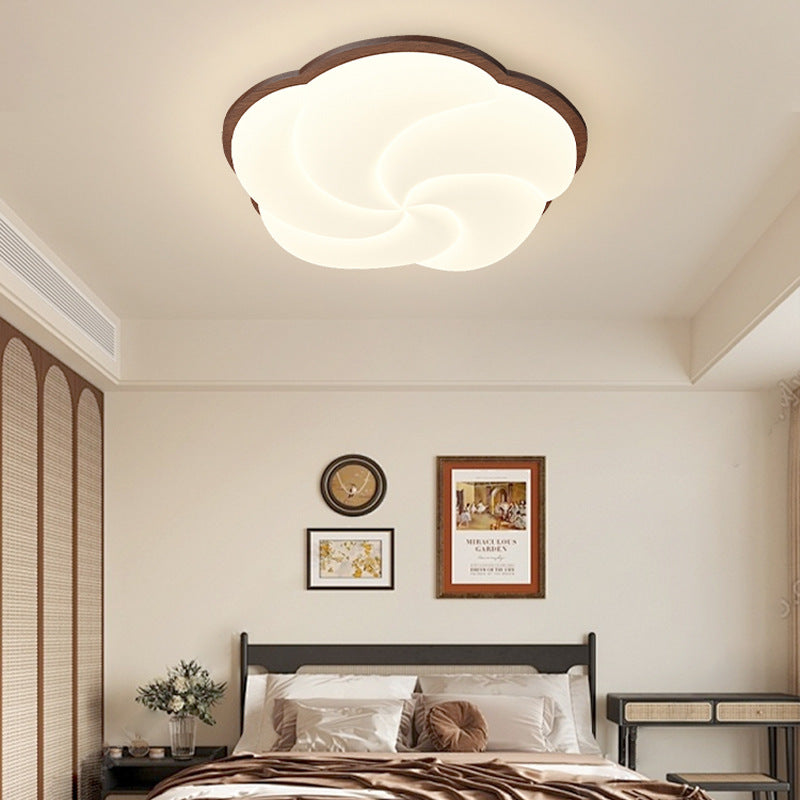 Modern Art Deco Floral Shape PE Solid Wood LED Flush Mount Ceiling Light For Living Room