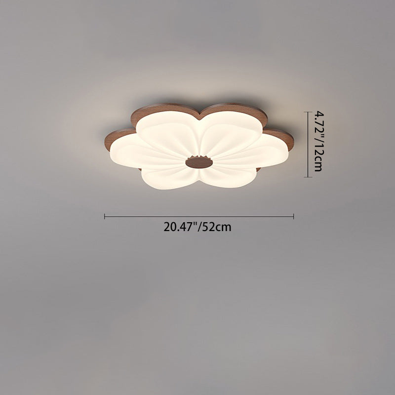 Modern Art Deco Floral Shape PE Solid Wood LED Flush Mount Ceiling Light For Living Room