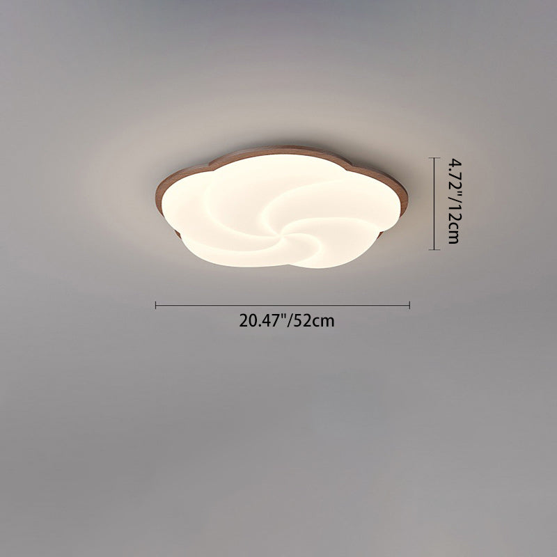 Modern Art Deco Floral Shape PE Solid Wood LED Flush Mount Ceiling Light For Living Room