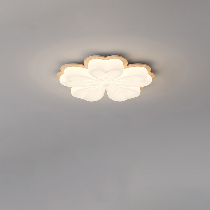 Modern Art Deco Floral Shape PE Solid Wood LED Flush Mount Ceiling Light For Living Room