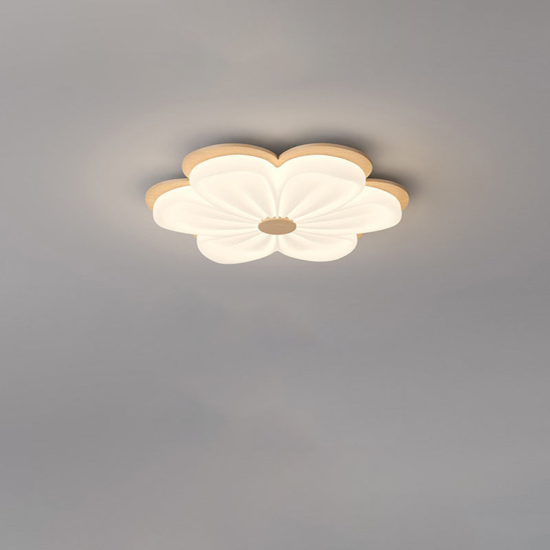 Modern Art Deco Floral Shape PE Solid Wood LED Flush Mount Ceiling Light For Living Room
