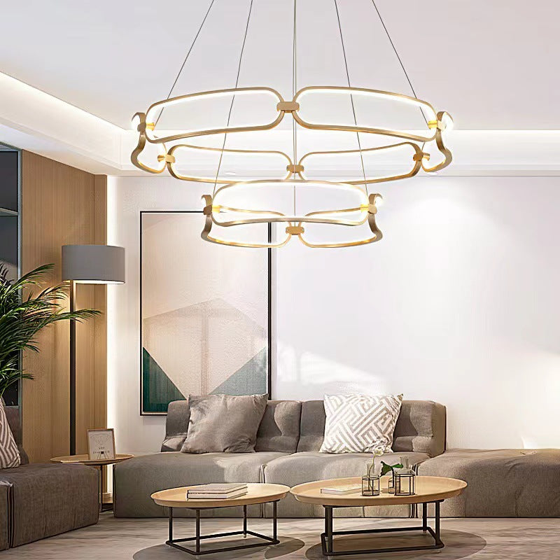Contemporary Creative Circular Round Long Oval PC Aluminum Iron LED Chandelier For Living Room
