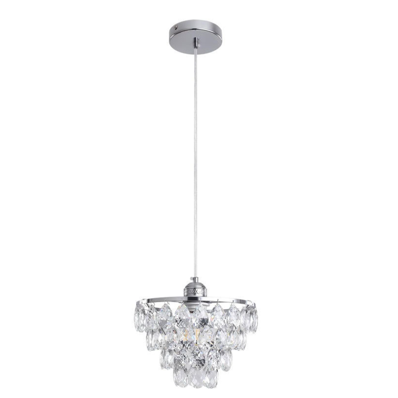 Contemporary Scandinavian Tapered Round Crystal Iron 1-Light Pendant Light For Living Room