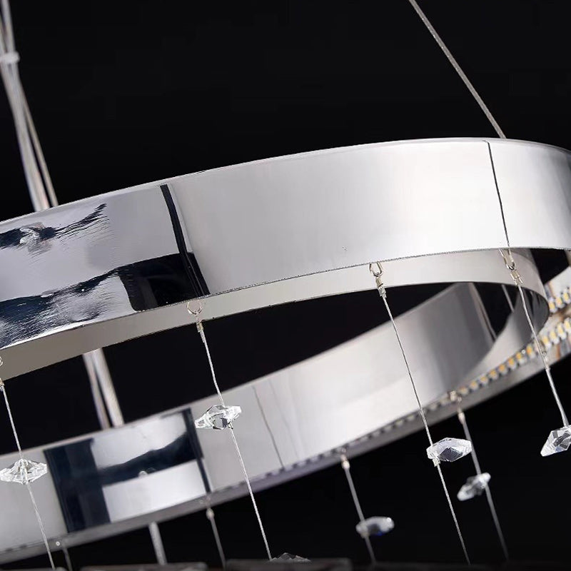 Modern Luxury Round Oval Long Butterfly Crystal Stainless Steel LED Island Light Chandelier For Dining Room